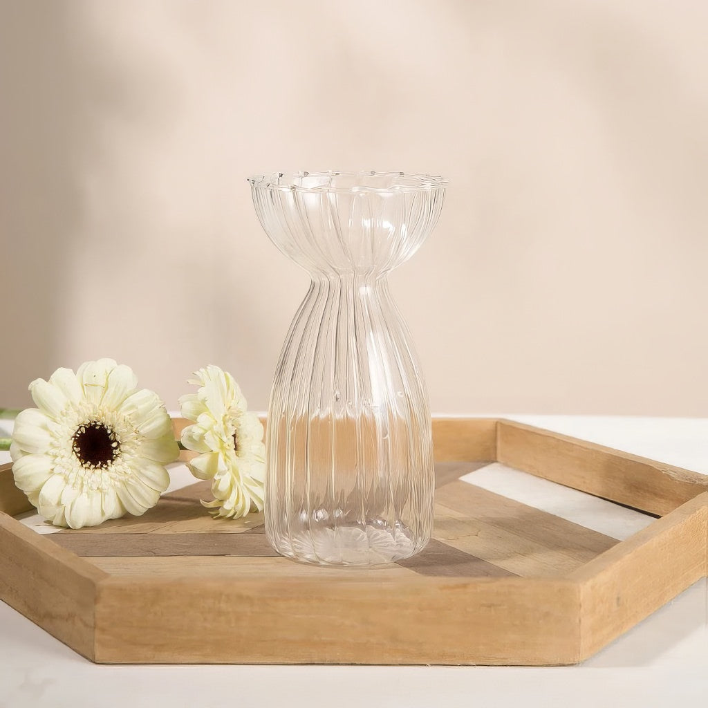 glazen vaas helder gestreept design herfst esthetiek