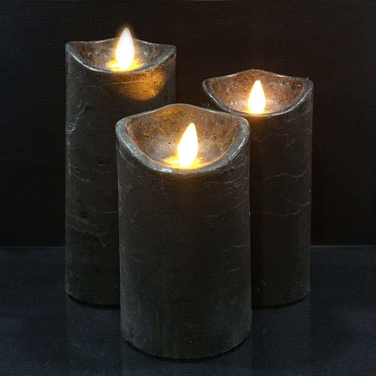 led zuilkaarsen rustiek 3-pack met 3d-vlam