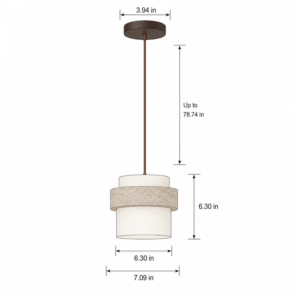 sfeervolle travertin hanglamp met stoffen kap in een warm modern interieur