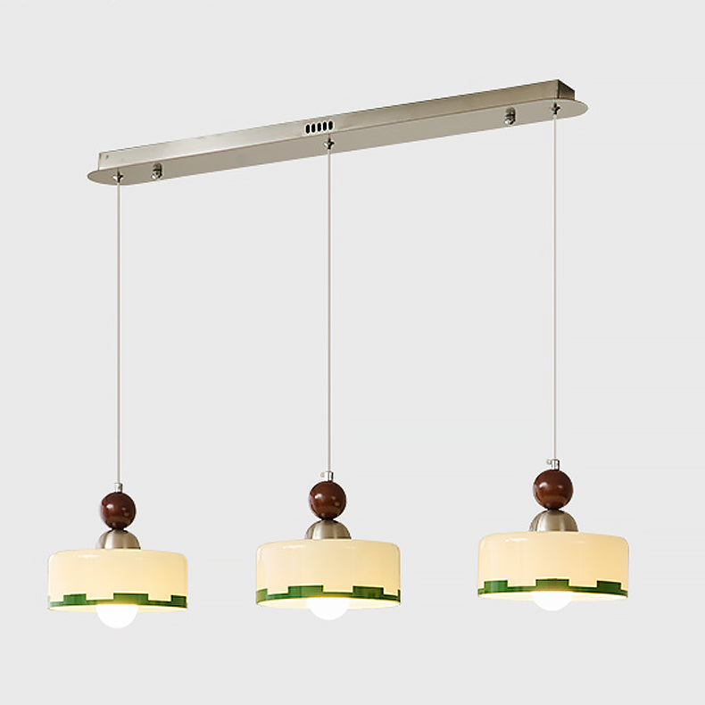 hanglamp van glas met houten detail