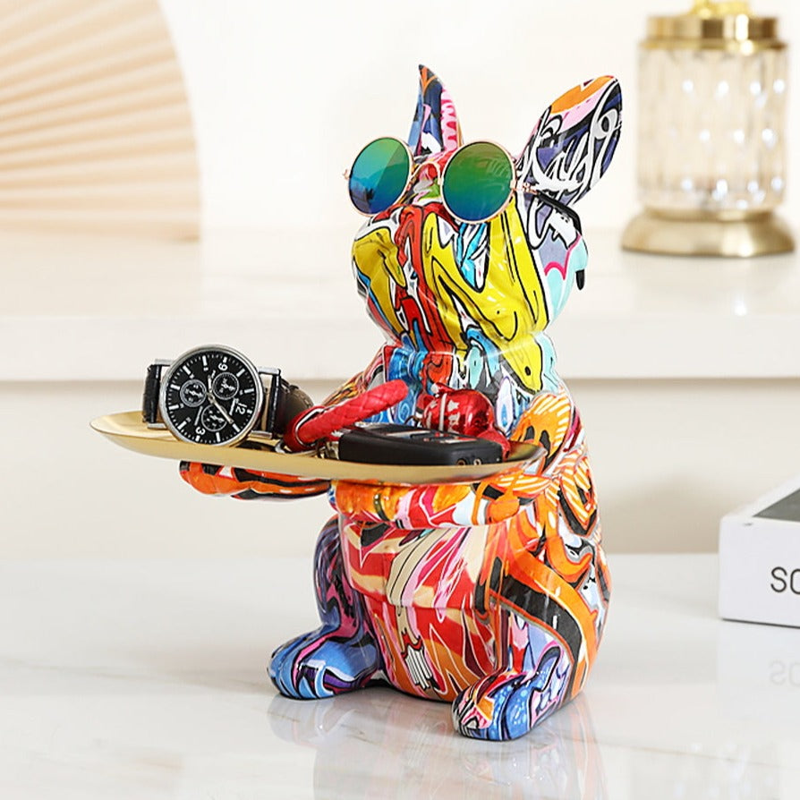 Graffiti Franse Bulldog Beeld met Tray
