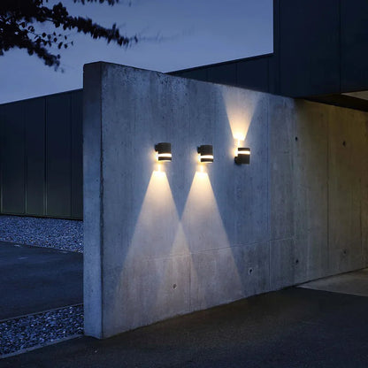 Zwarte cilindervormige LED buitenmuurverlichting