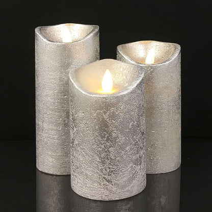 LED zuilkaarsen rustiek 3-pack met 3D-vlam