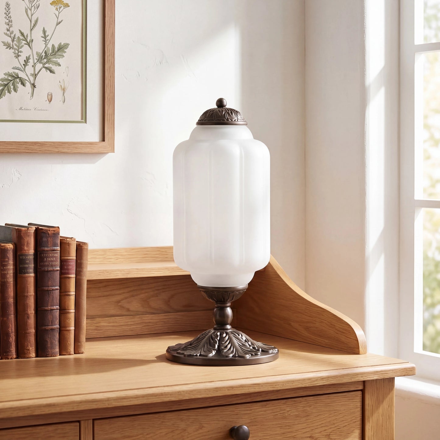 lumi eloise tafellamp in frans retro-stijl, crèmekleurig glas met structuur