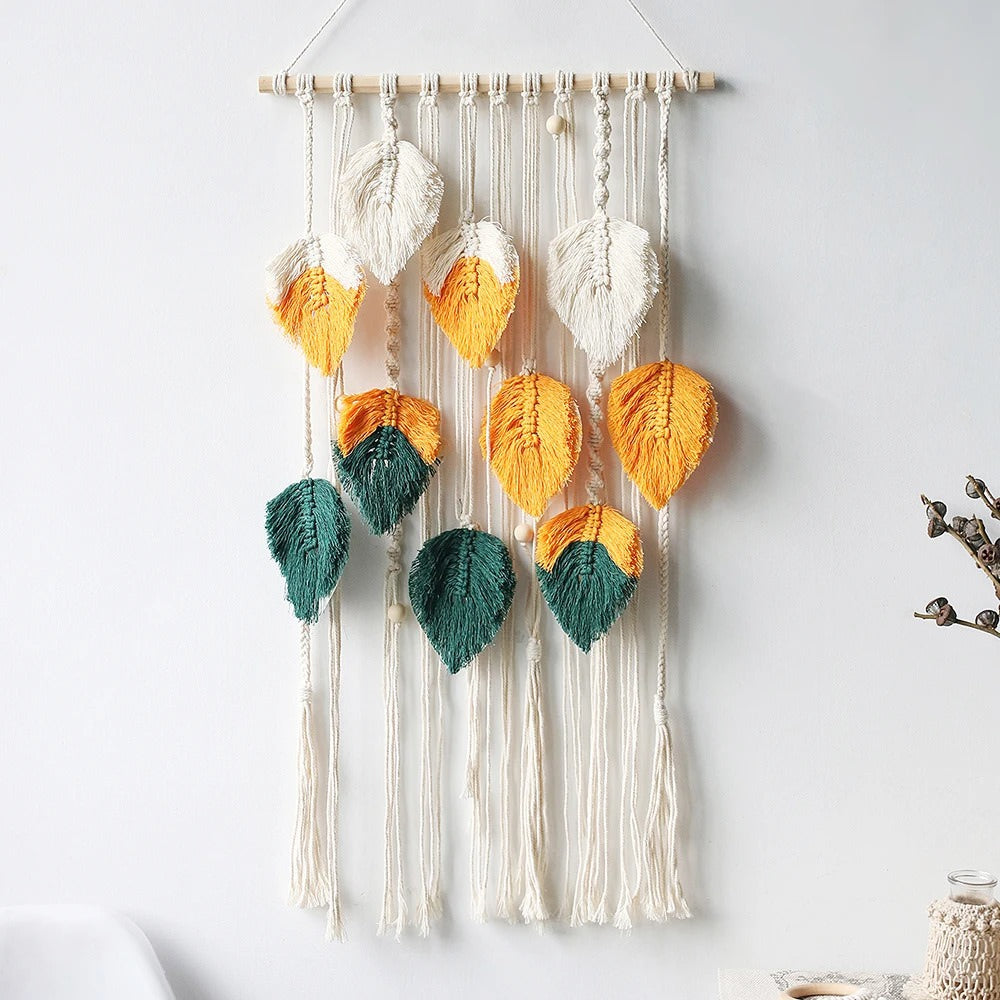 macramé wanddecoratie boho bladeren ontwerp