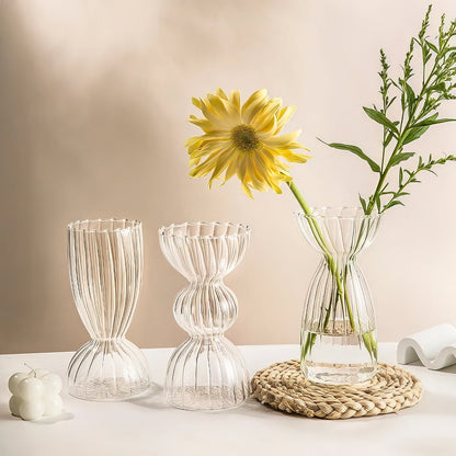 Glazen vaas helder gestreept design herfst esthetiek