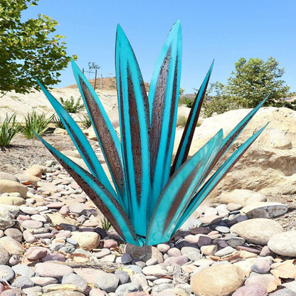 Decoratief tuinsieraad kunstmatige metalen agaveplant 27-35 cm