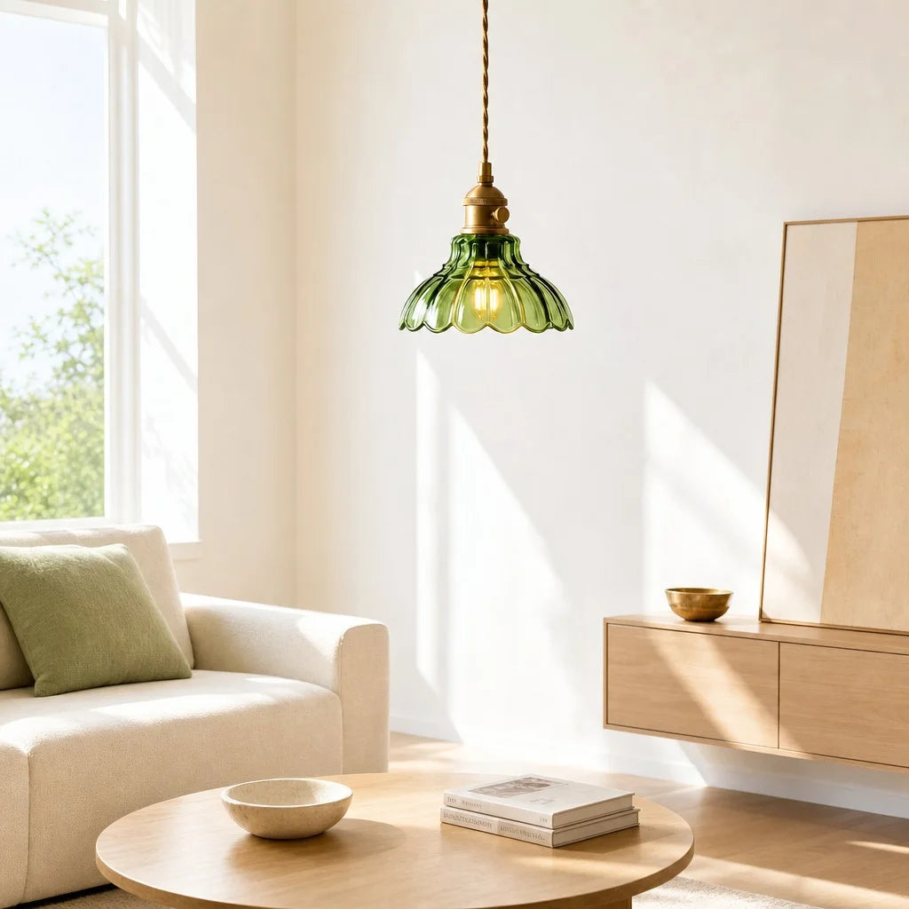 glazen hanglamp vintage bloemontwerp