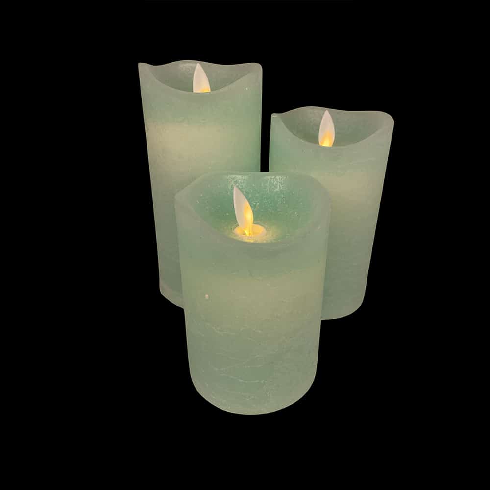 led zuilkaarsen rustiek 3-pack met 3d-vlam