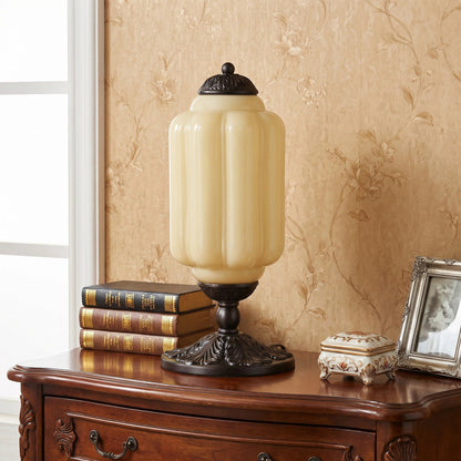 Lumi Eloise tafellamp in Frans retro-stijl, crèmekleurig glas met structuur