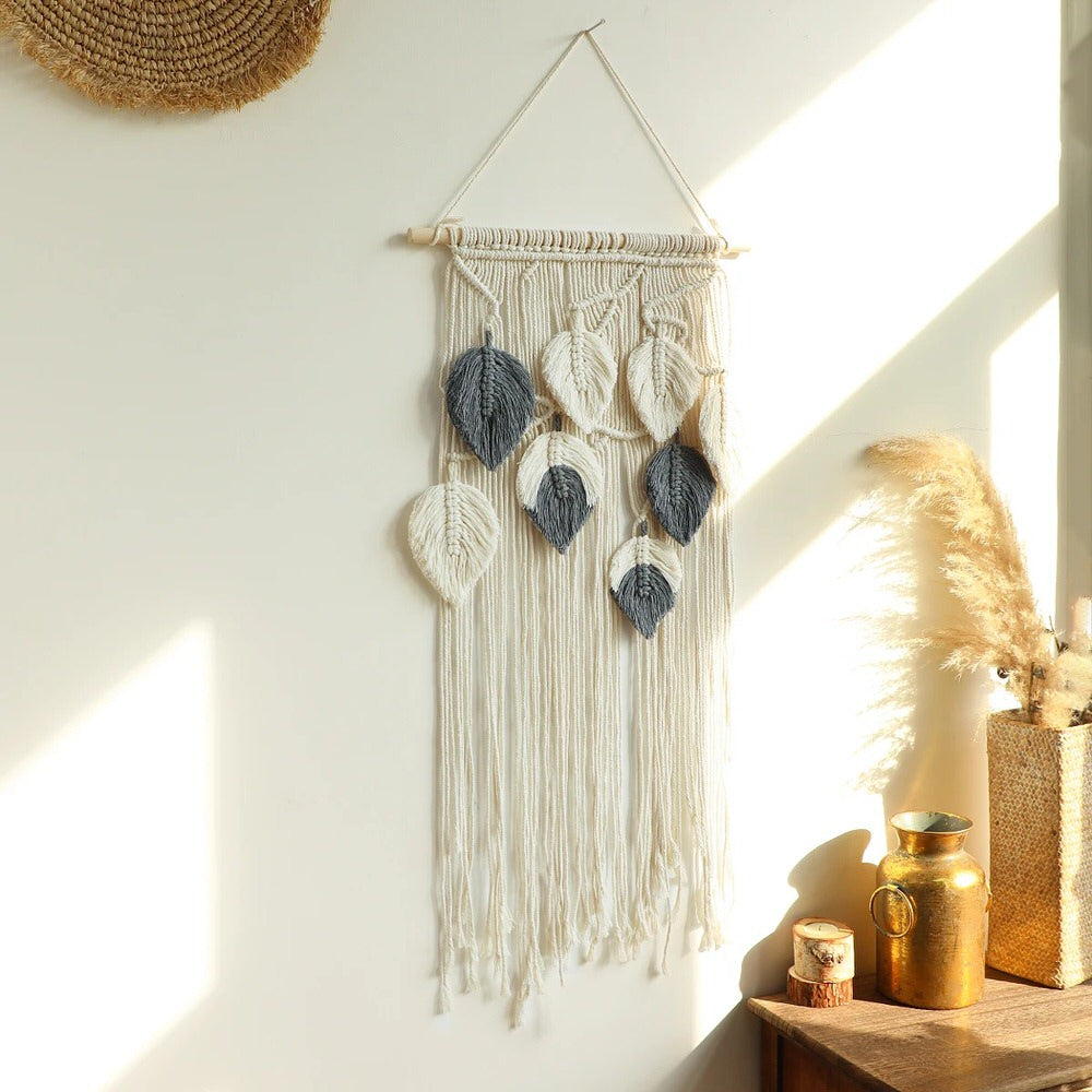 macramé wanddecoratie boho bladeren ontwerp