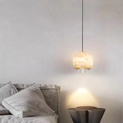 Elegante Noordse Marmeren Albast Bol Hanglamp voor een Luxe Sfeer