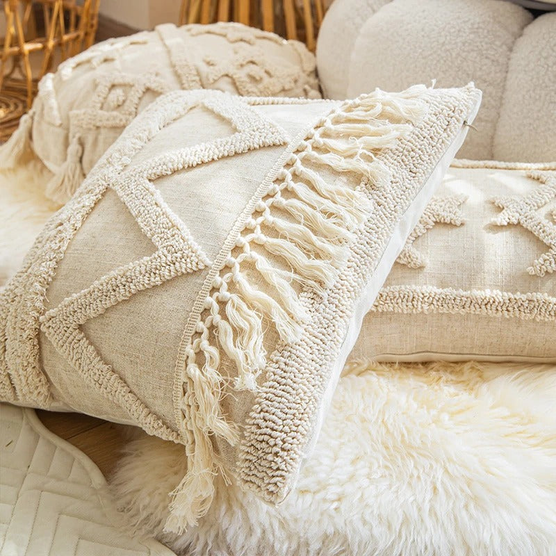 gevoerde kussenhoes beige boho ontwerp