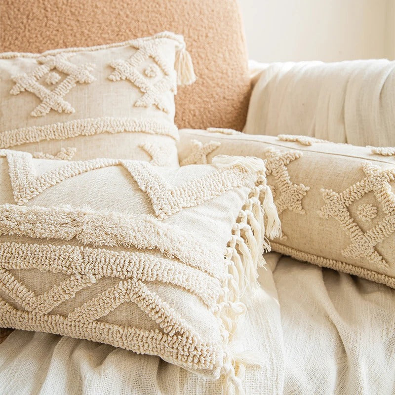 gevoerde kussenhoes beige boho ontwerp