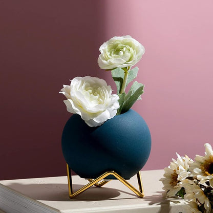 Keramische plantenpot met metalen standaard Nordic stijl 10,5 cm