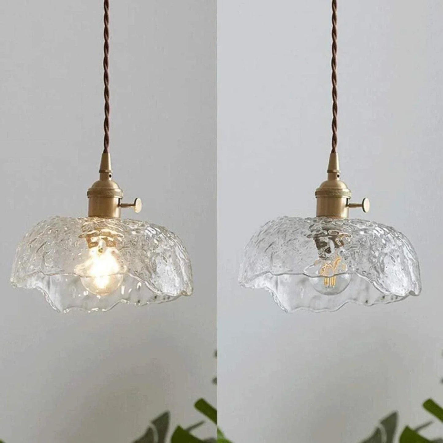 elegante messingen glazen hanglamp met een uniek ontwerp