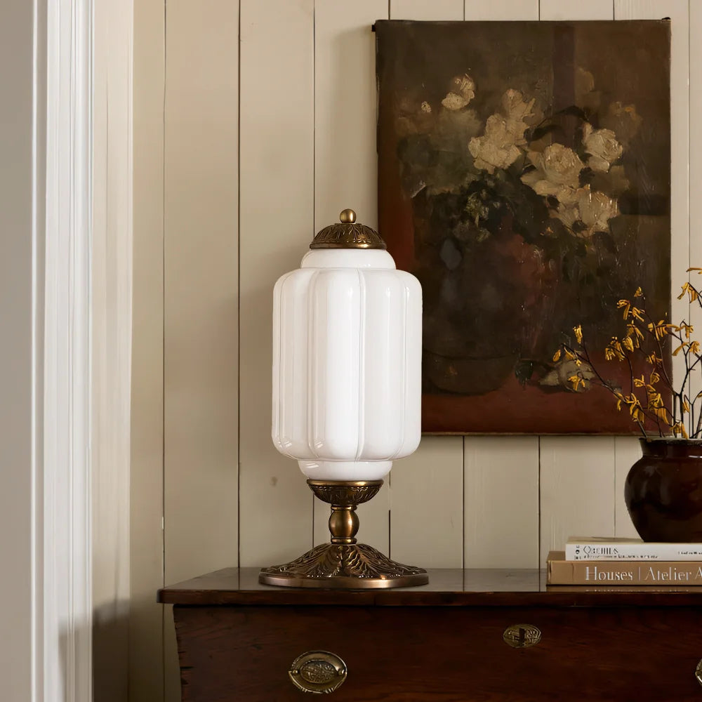 lumi eloise tafellamp in frans retro-stijl, crèmekleurig glas met structuur