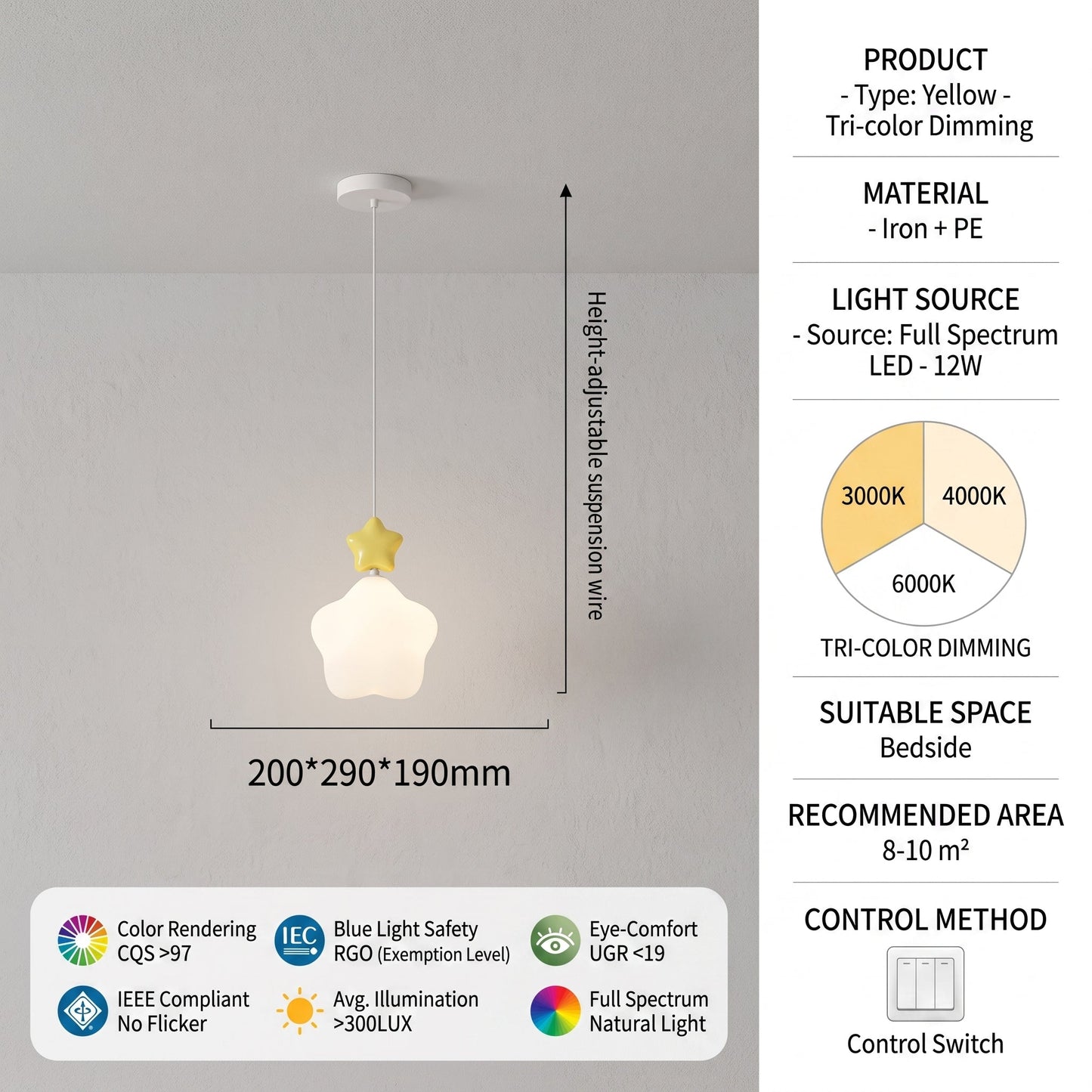 wolkvormige plafond hanglamp met ster als sfeervolle kamerdecoratie
