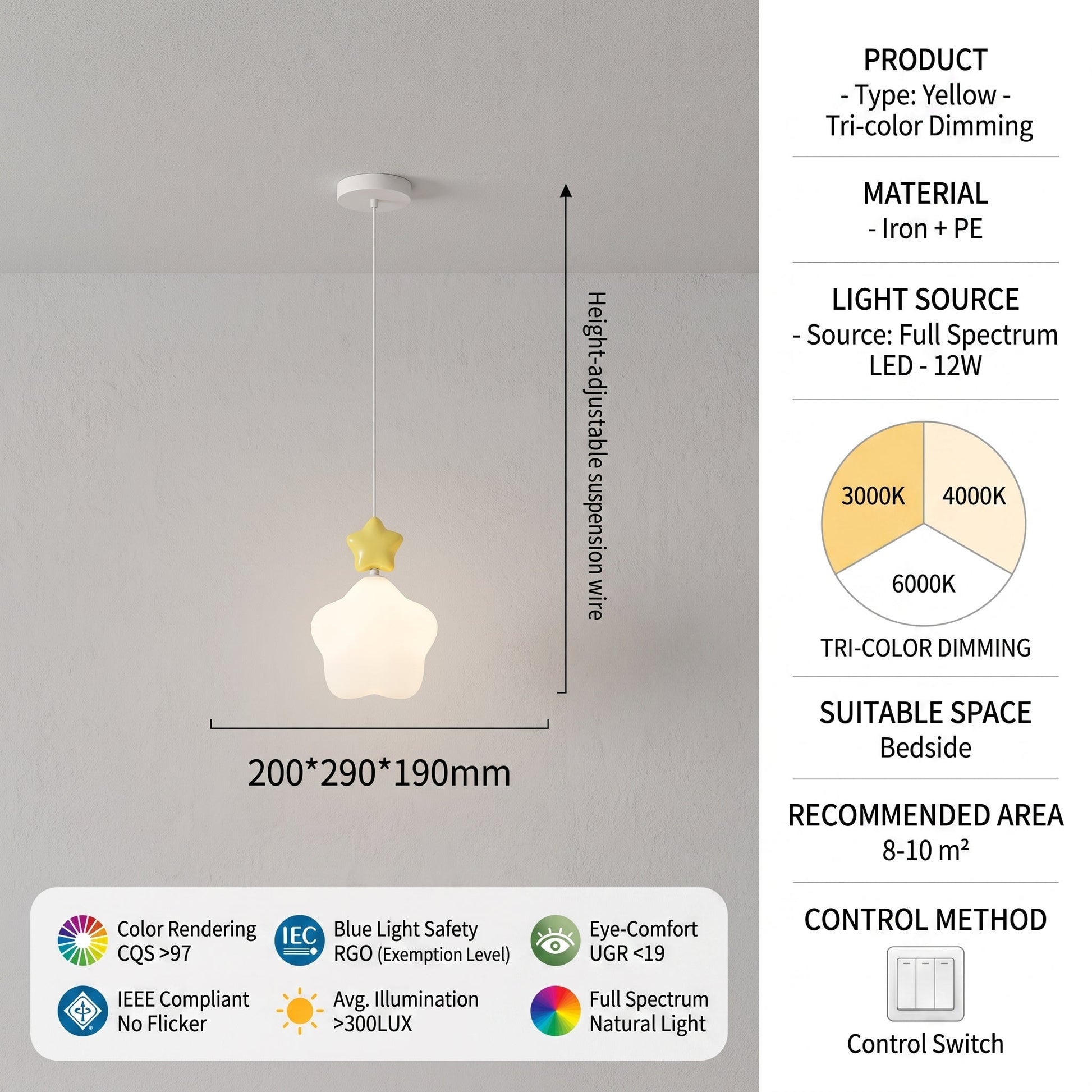 Wolkvormige plafond hanglamp met ster als sfeervolle kamerdecoratie