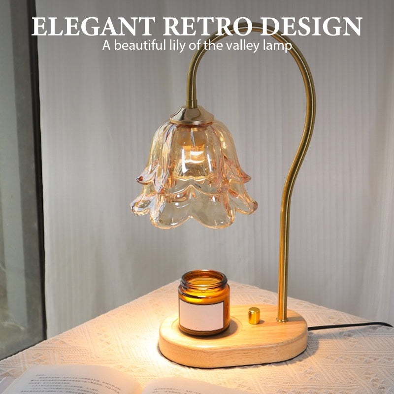 Decoratieve tafellamp kaarsenwarmer in glas en hout