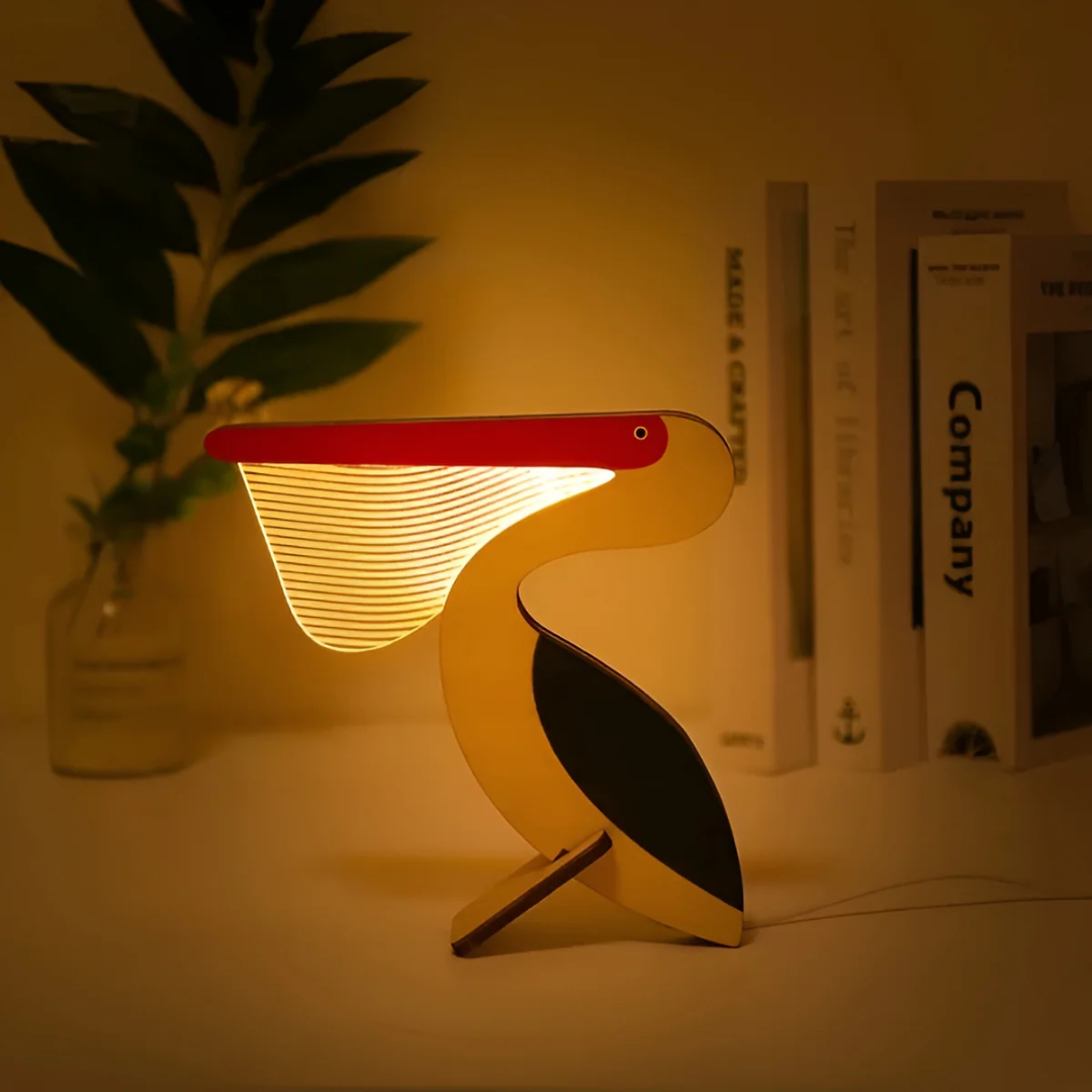 houten led-lamp op een nachtkastje voor zachte verlichting