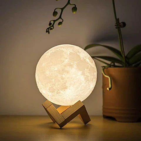 Magische maanlamp met draadloze touchbediening en houten standaard