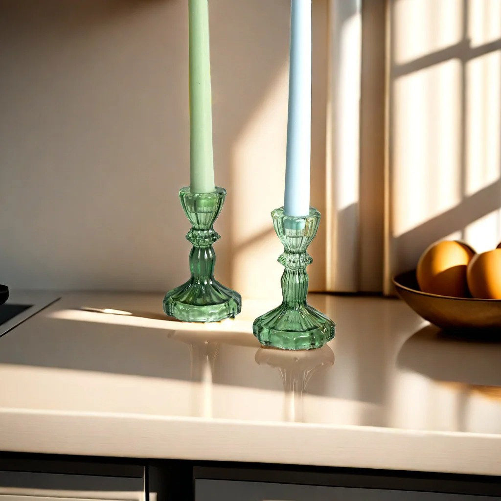 set van 6 kandelaren van kristalglas