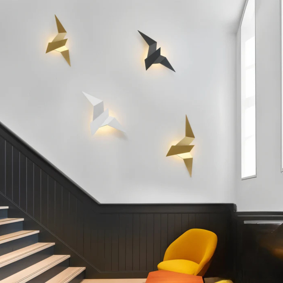 Origami wandlamp voor binnen aan een muur