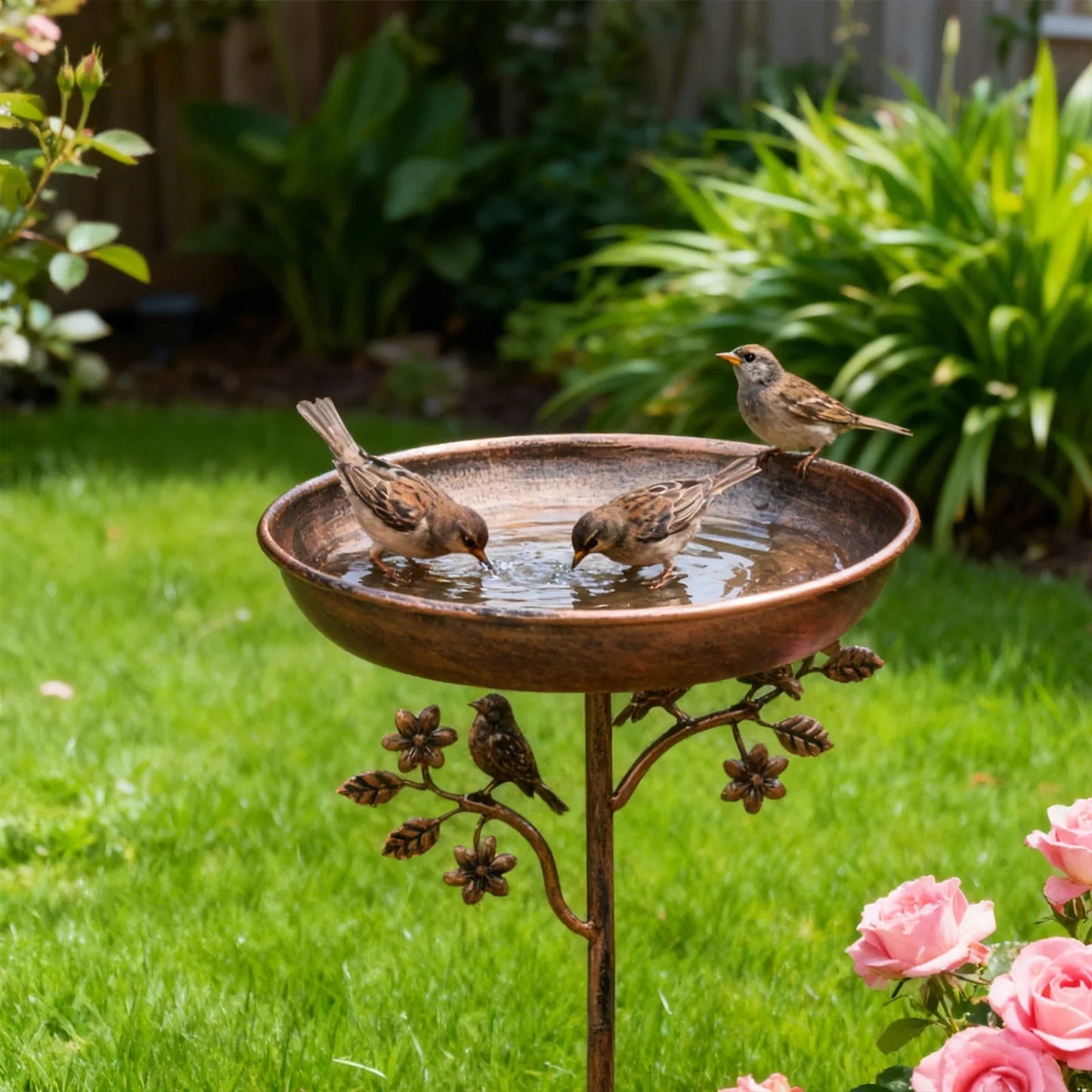 tuin vogelbad metalen spike vintage koper