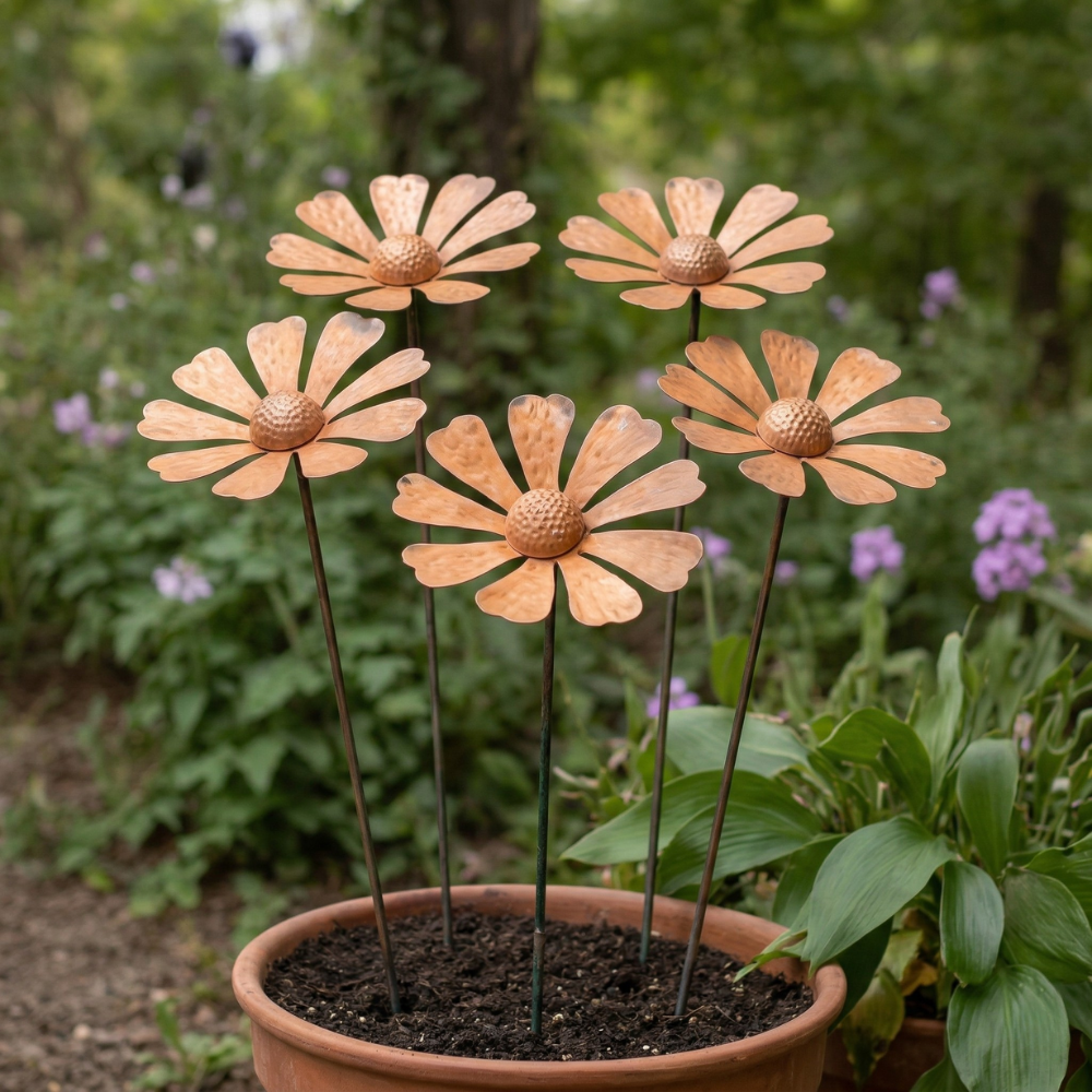 metalen tuinsteker kamille margriet rustiek 65cm