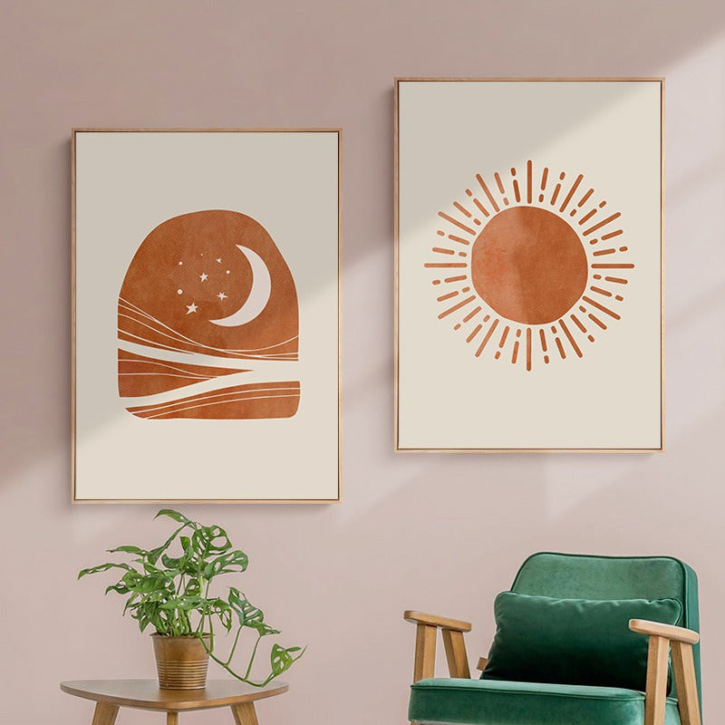 canvas muurdecoratie boho zon en maan ontwerp