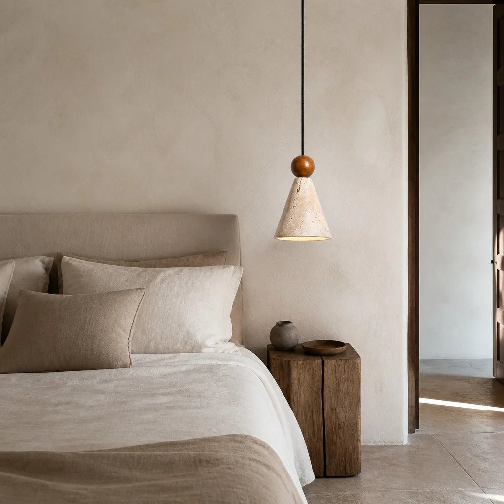 ariad wabi-sabi travertijn hanglamp in kegelvorm