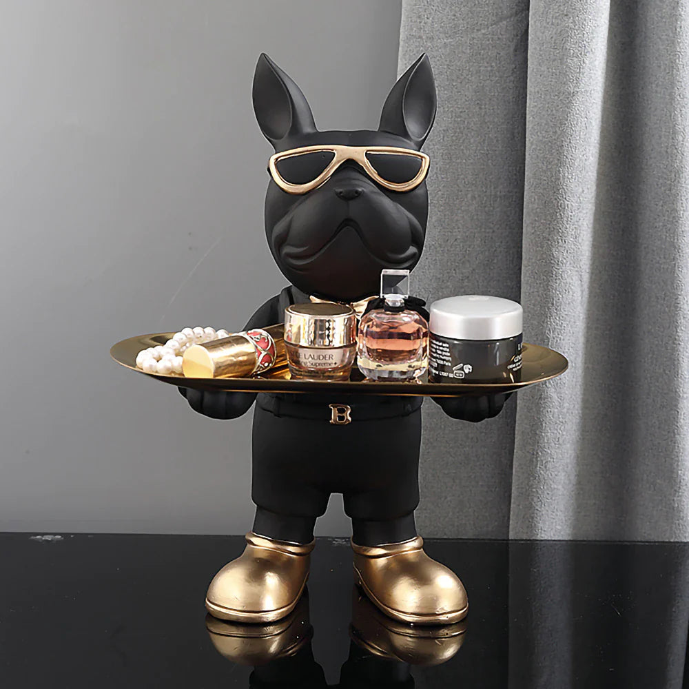 Bulldog Beeld met Decoratieve Tray