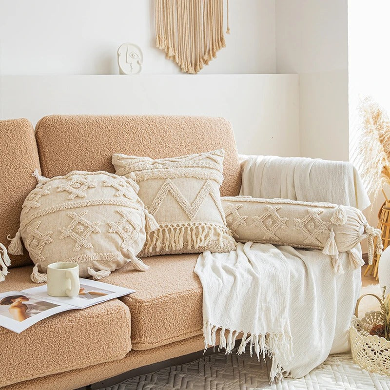 gevoerde kussenhoes beige boho ontwerp