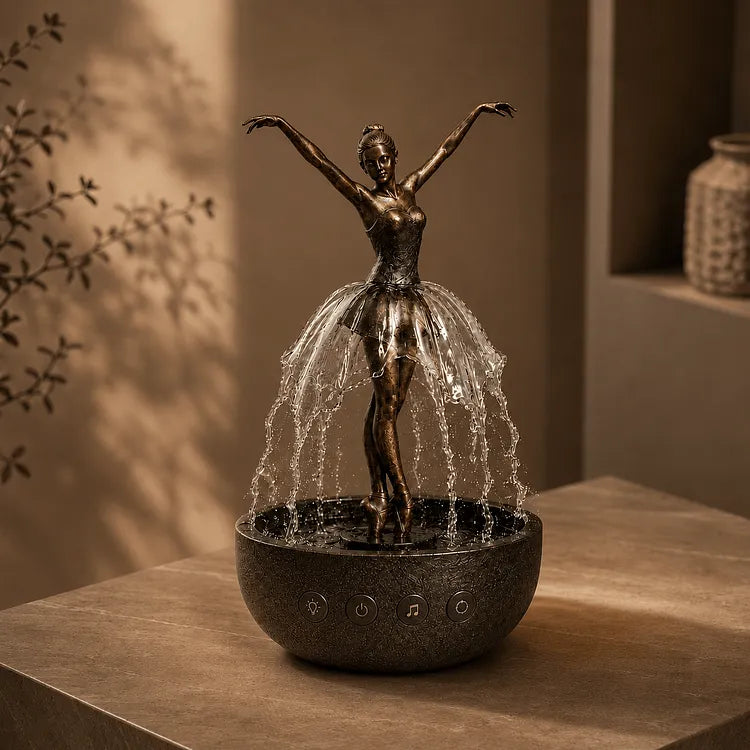 tafelfontein met led verlichting en roterende ballerina op tafel