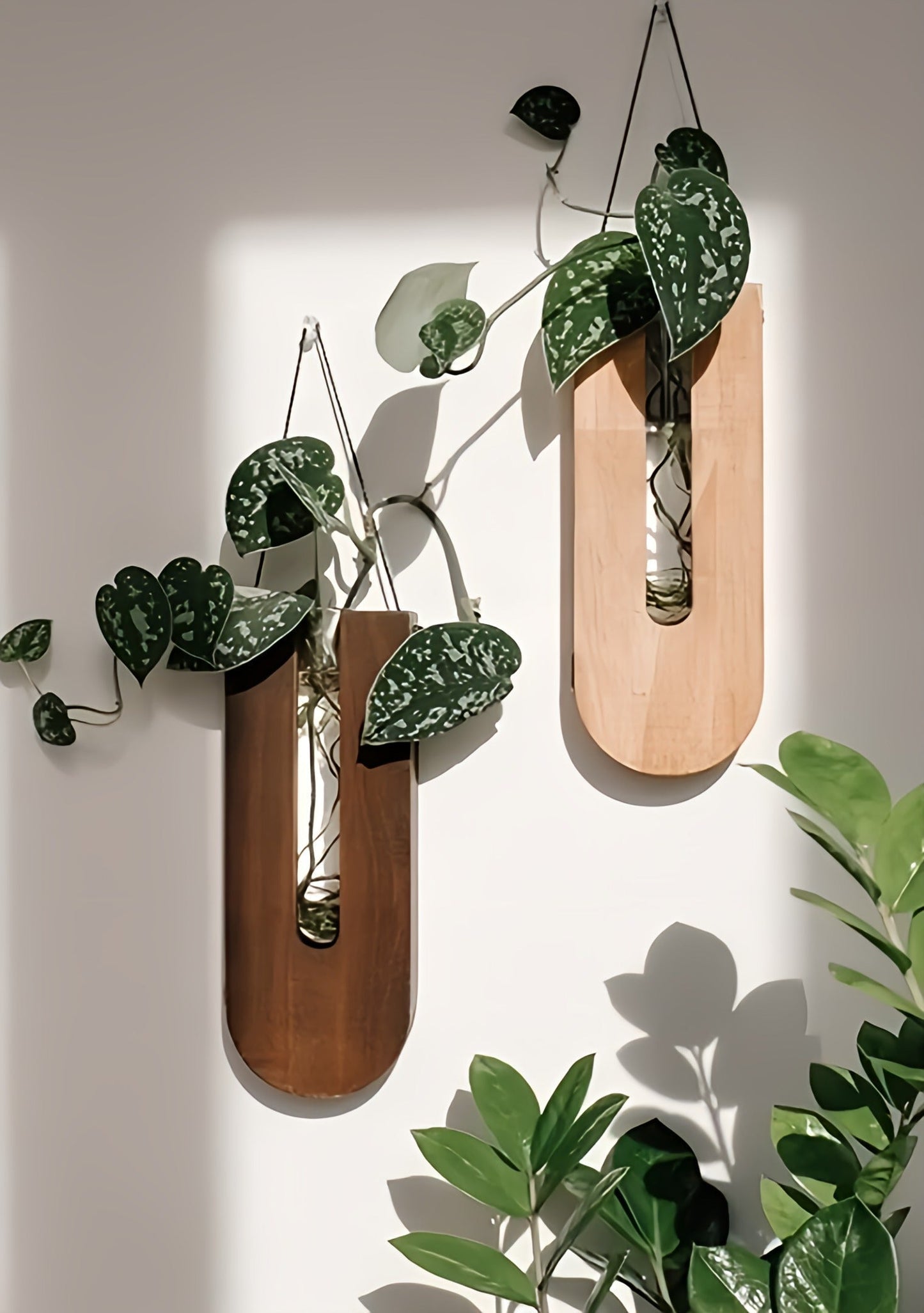 houten wandplantenhouder set rustieke pot ophanghaken