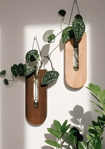 Houten Wandplantenhouder Set Rustieke Pot Ophanghaken