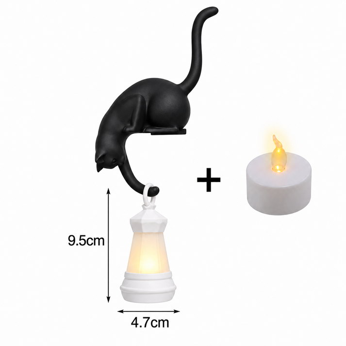 Detail van de kattenlamp met hangende lantaarn