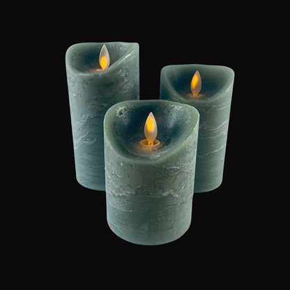 LED zuilkaarsen rustiek 3-pack met 3D-vlam