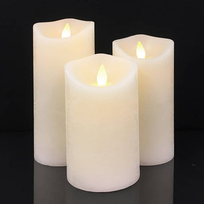 LED zuilkaarsen rustiek 3-pack met 3D-vlam