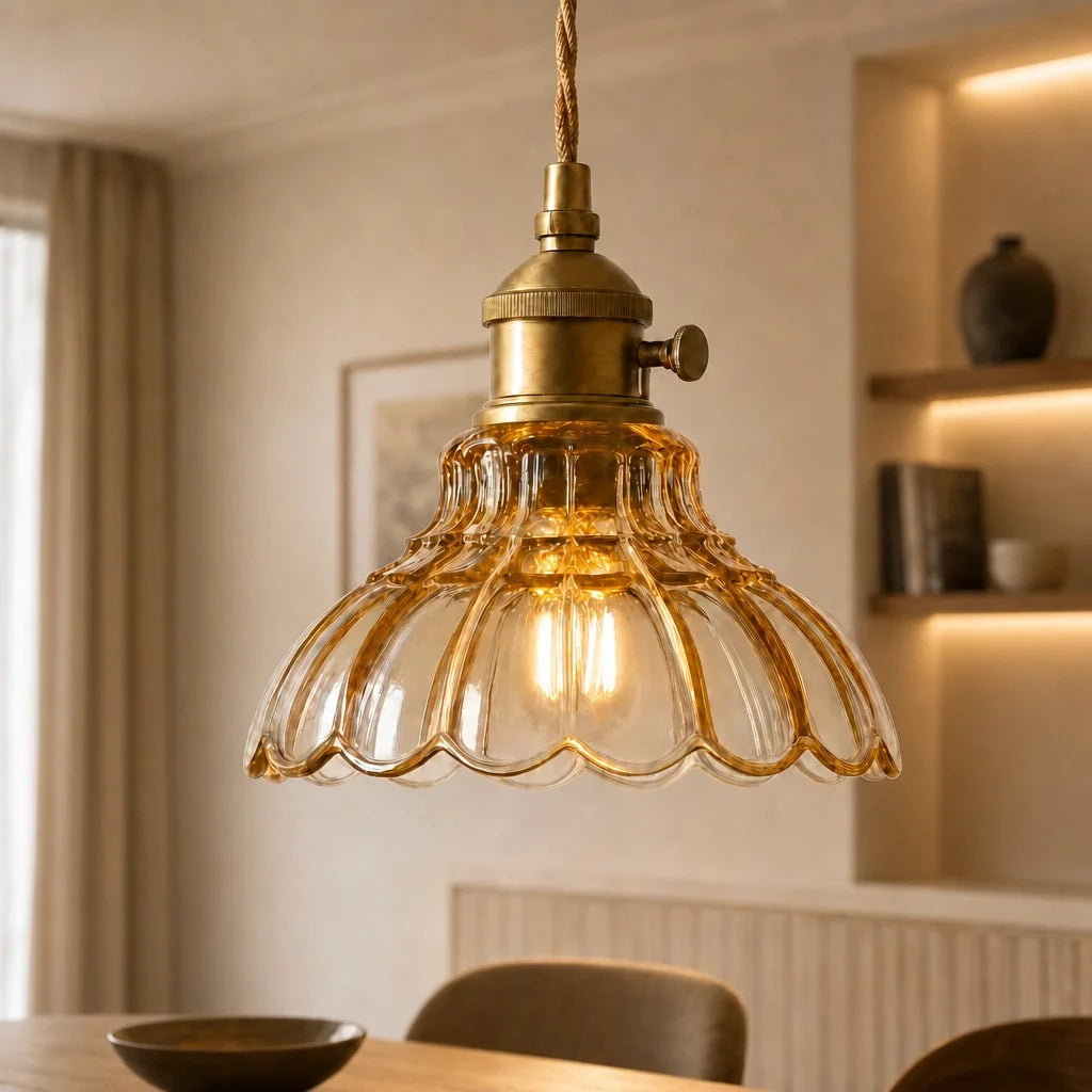 glazen hanglamp vintage bloemontwerp