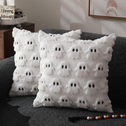Set van 2 witte sierkussenhoezen met spookmotief voor een sfeervol interieur
