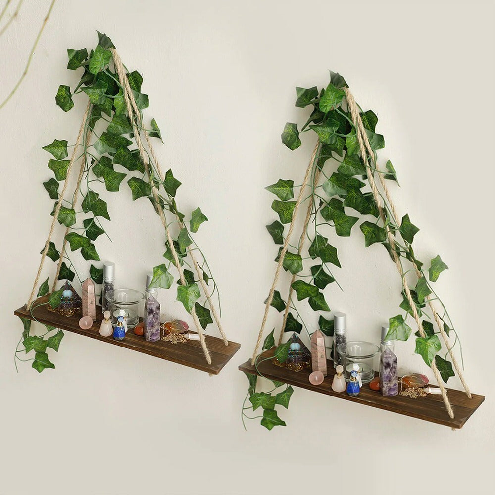 hangende planken met kunstklimop en led stripverlichting
