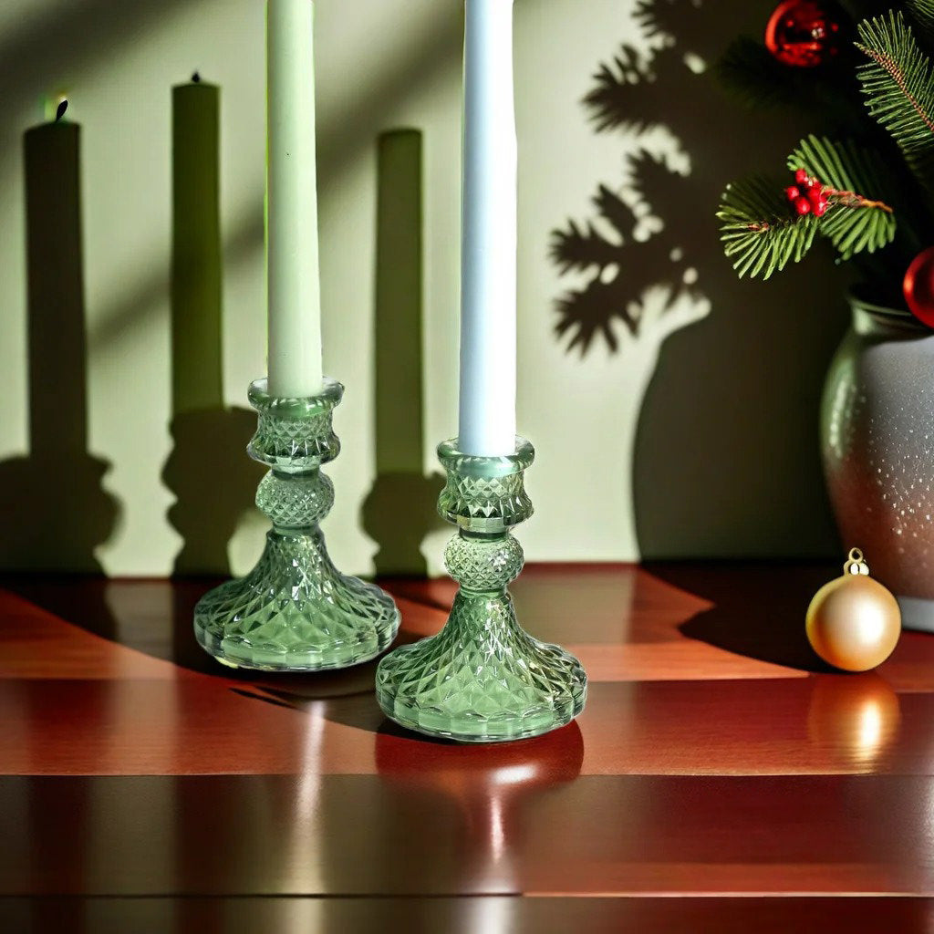 set van 6 kandelaren van kristalglas
