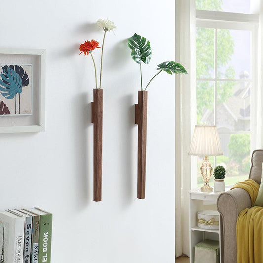 Houten Wandvaas met Glazen Fles Decoratieve Bloemvaas 41 cm