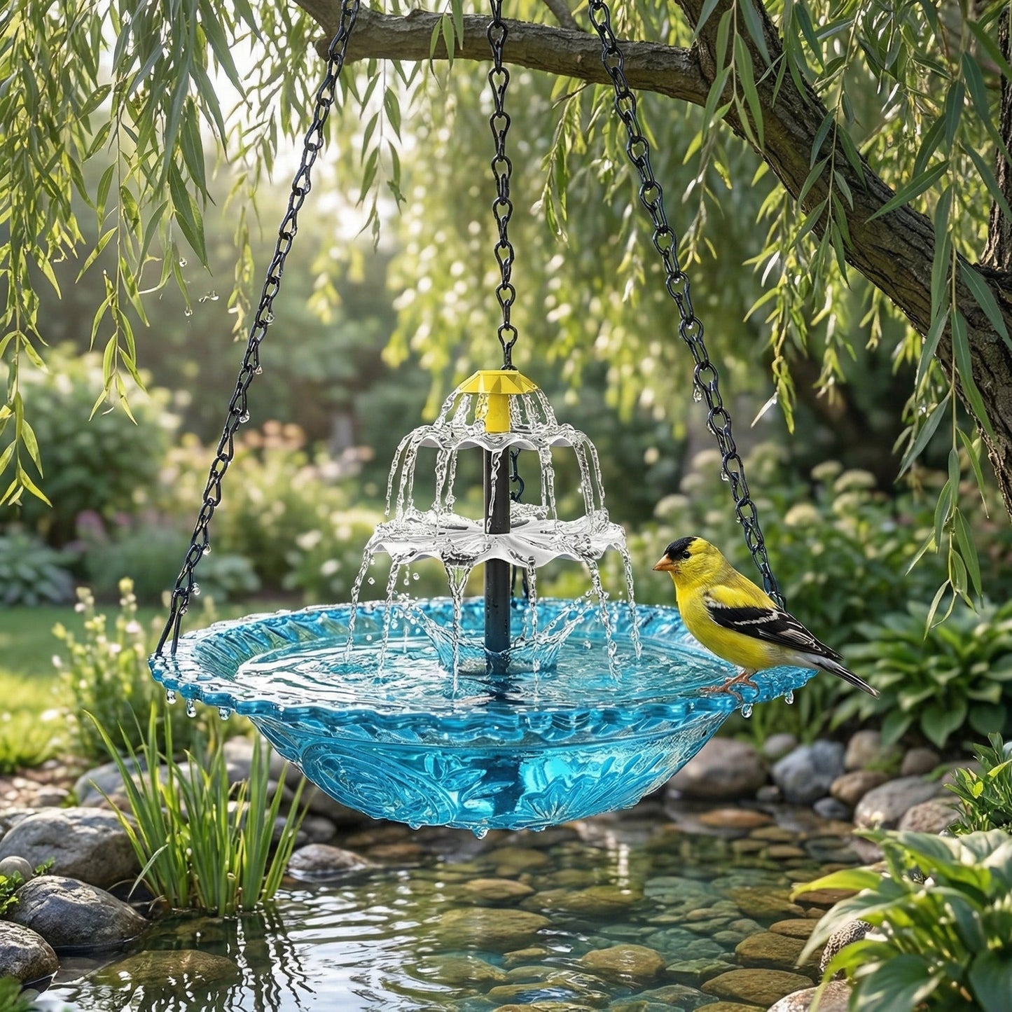 zonne-energie hangfontein met twee-traps waterval