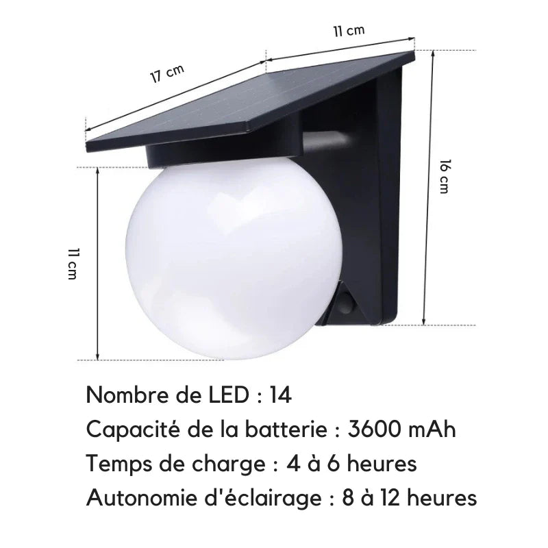 detail van de solar wandlamp led met strakke wandbevestiging