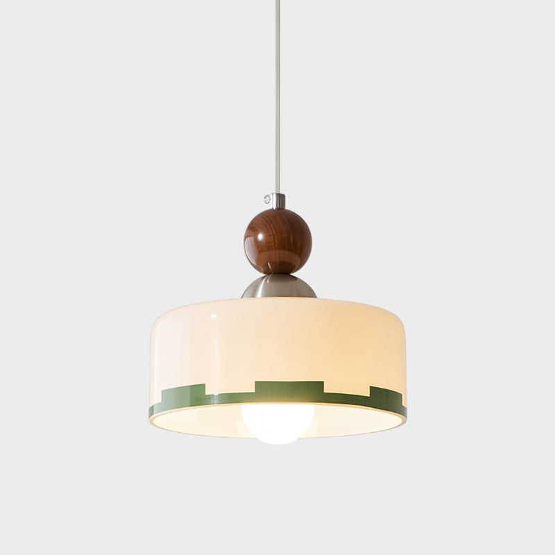 hanglamp van glas met houten detail