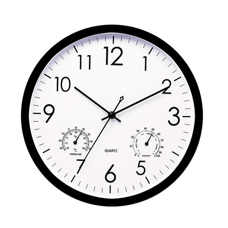 Buitenklok van 30 cm met temperatuur- en luchtvochtigheidsweergave aan de wand