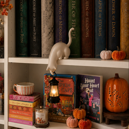 Kattenfiguur als lamp met hangende lantaarn in een interieur